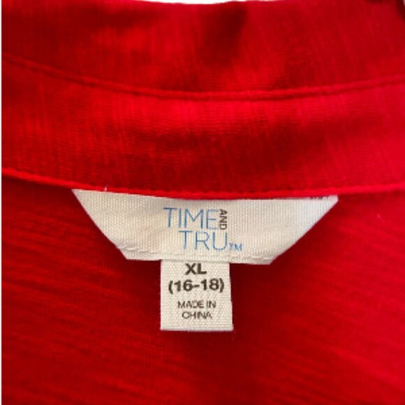 Bright Red 100% Cotton Tie Front Sleeveless Top - Time & Tru - XL (16-18) NWT - Picture 5 of 6